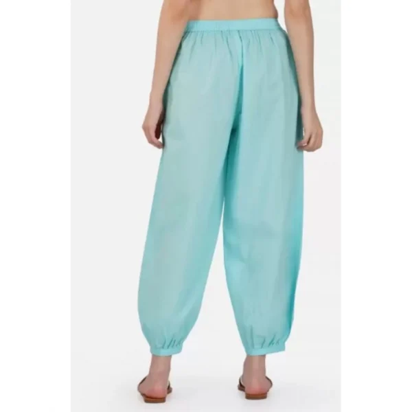 Women's Casual Cotton Cambric Solid Elastic Waist Patiala Harem Pants (Blue) - Image 3