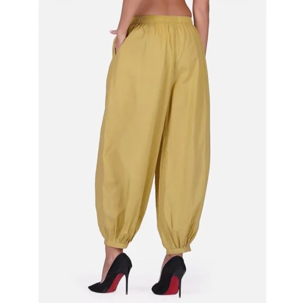 Women's Casual Cotton Cambric Solid Elastic Waist Patiala Harem Pants (Beige) - Image 3