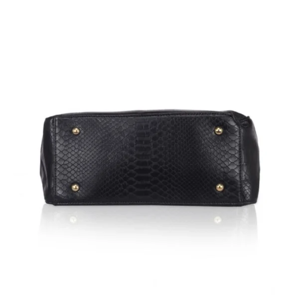 Women's Faux Leather Textured Tote Bag (Black) - Image 2