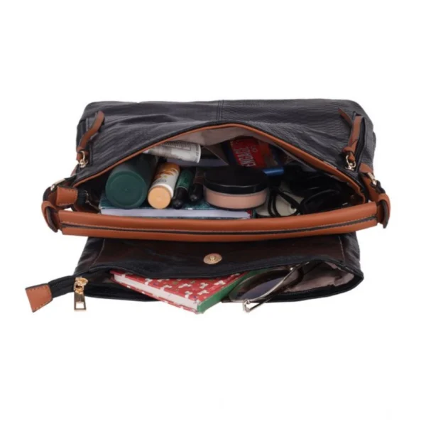 Women's Faux Leather Textured Sling Bag (Black) - Image 2