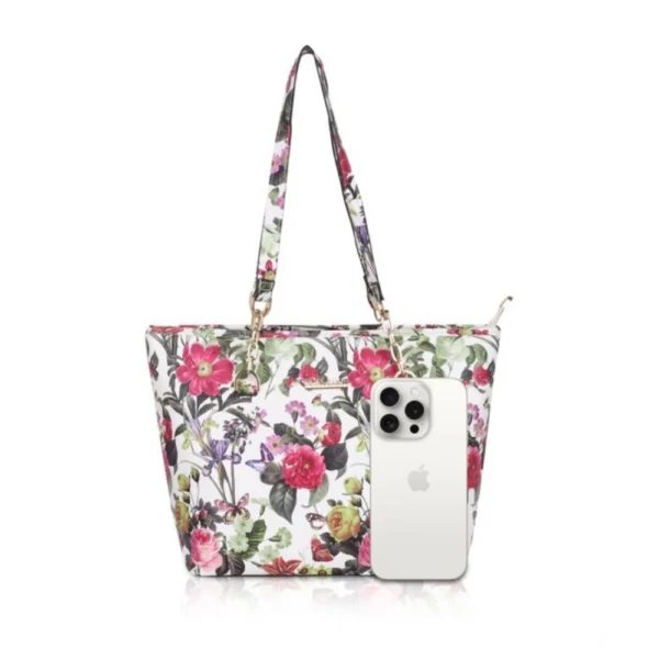 Women's Faux Leather Printed Tote Bag (White Pink) - Image 2