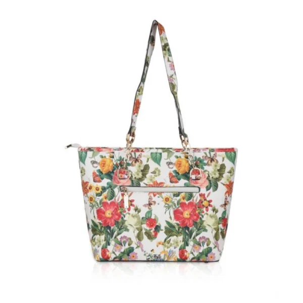 Women's Faux Leather Printed Tote Bag (White Orang) - Image 4