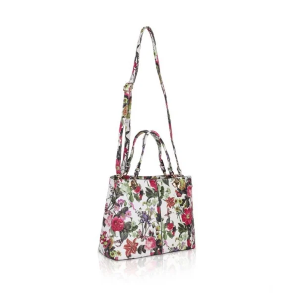 Women's Faux Leather Printed Handheld Bag (White Pink) - Image 2