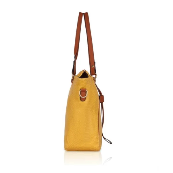Women's Faux Leather Textured Tote Bag (Yellow) - Image 5