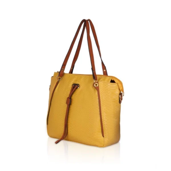 Women's Faux Leather Textured Tote Bag (Yellow) - Image 6