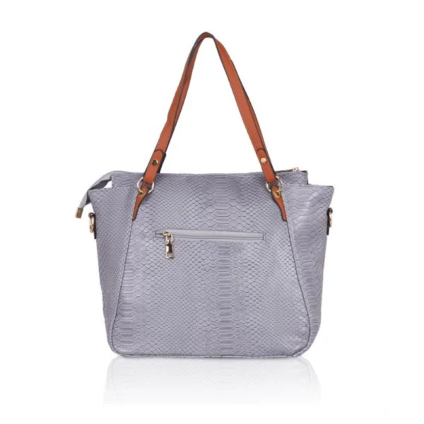 Women's Faux Leather Textured Tote Bag (Grey) - Image 4