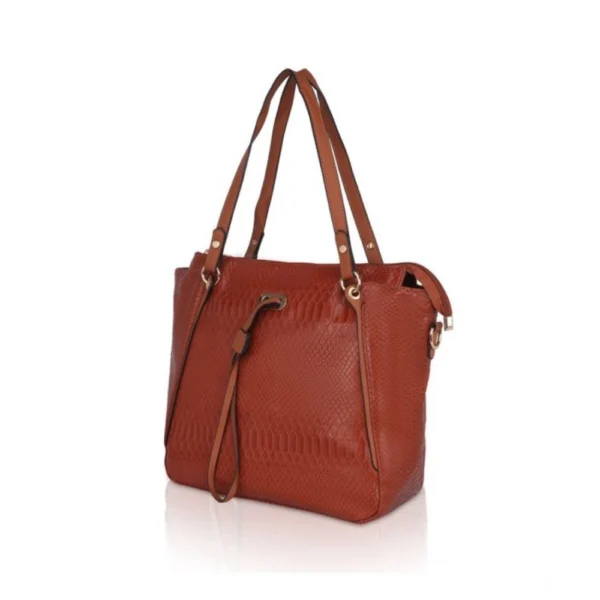 Women's Faux Leather Textured Tote Bag (Brown) - Image 6
