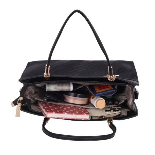 Women's Faux Leather Textured Adjustable Long Belt Handbag (Black) - Image 2
