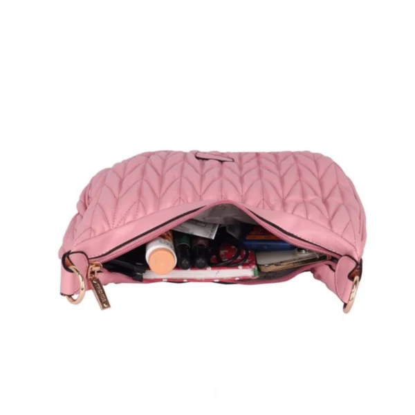 Women's Faux Leather Textured Handbag (Pink) - Image 2