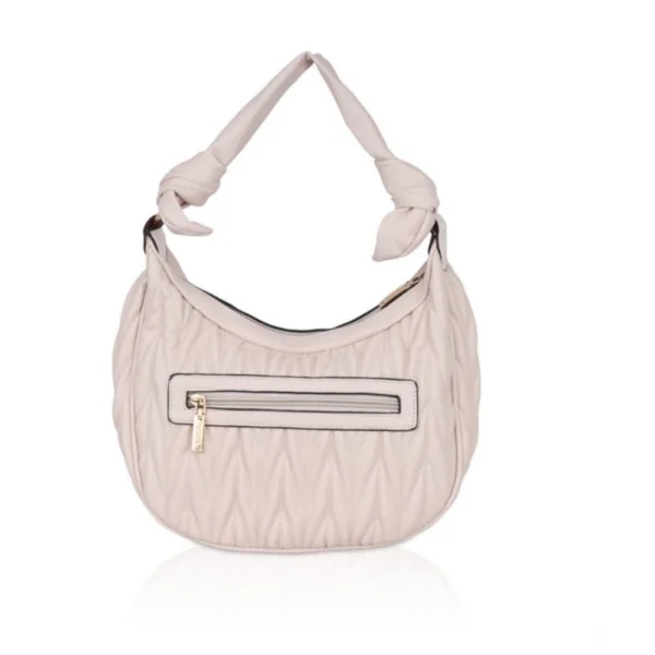 Women's Faux Leather Textured Handbag (Beige White) - Image 4