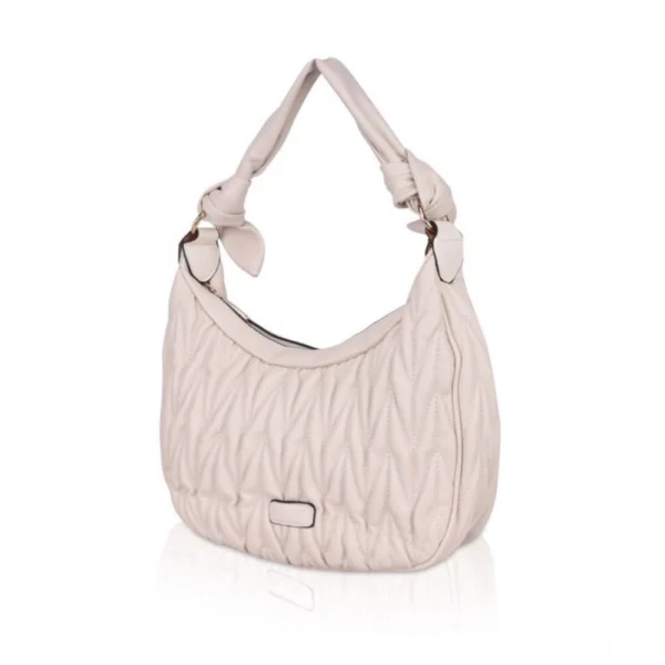 Women's Faux Leather Textured Handbag (Beige White) - Image 6