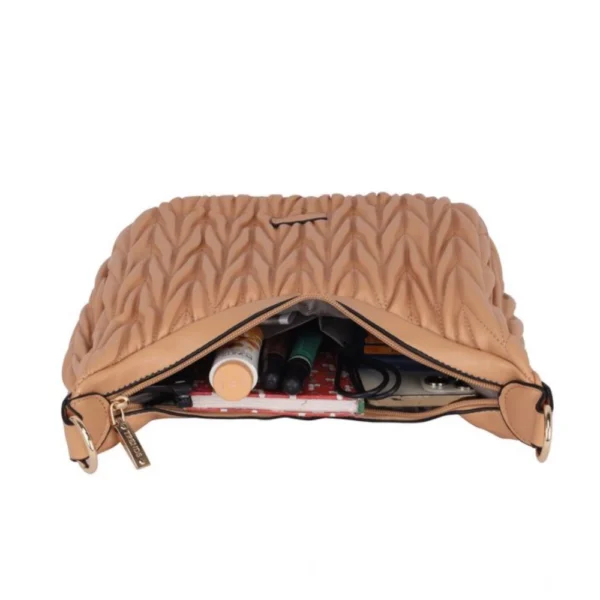 Women's Faux Leather Textured Handbag (Beige) - Image 2