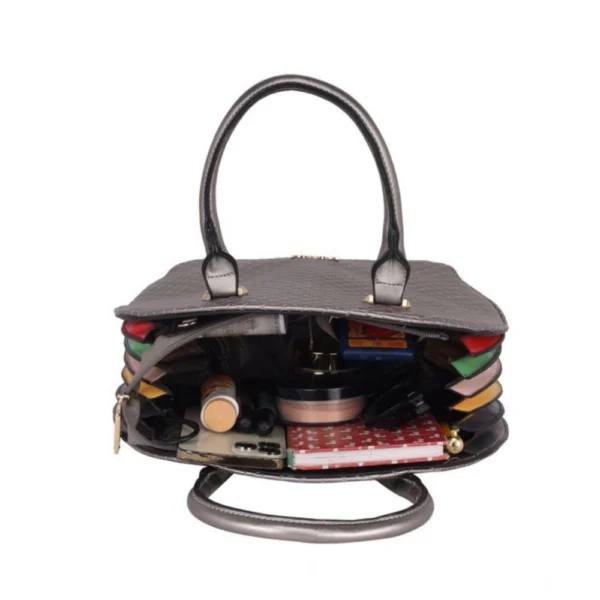 Women's Faux Leather Printed Adjustable Long Belt Handbag (Silver Grey) - Image 2