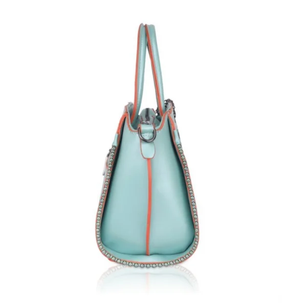Women's Faux Leather Metal Beads Handbag (Green) - Image 5