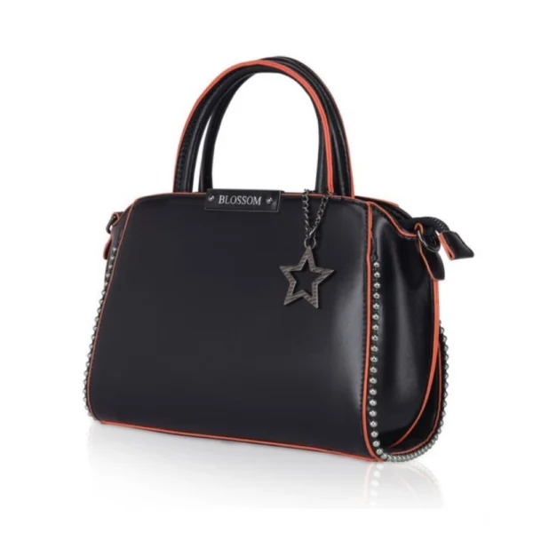 Women's Faux Leather Metal Beads Handbag (Black) - Image 6