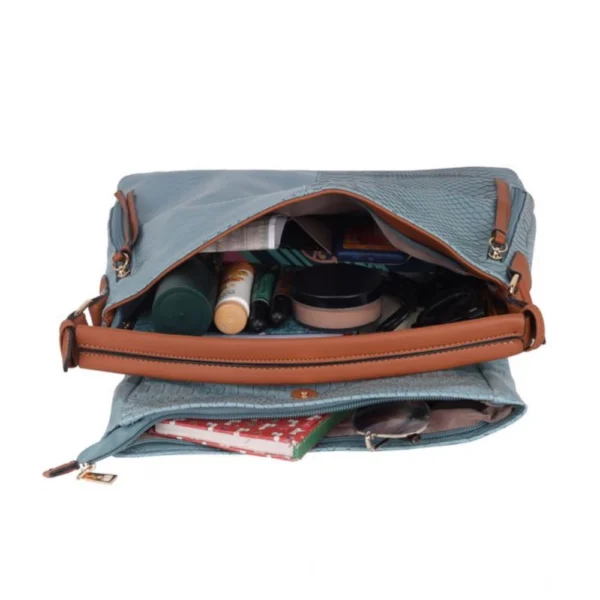 Women's Faux Leather Textured Sling Bag (Blue) - Image 2