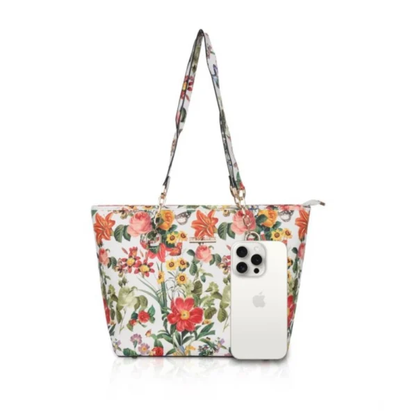 Women's Faux Leather Printed Tote Bag (White Orang) - Image 3