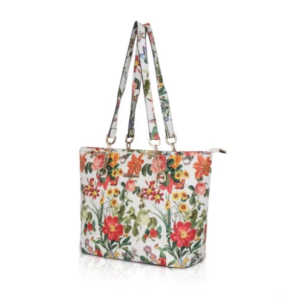 Women's Faux Leather Printed Tote Bag (White Orang) - Image 6