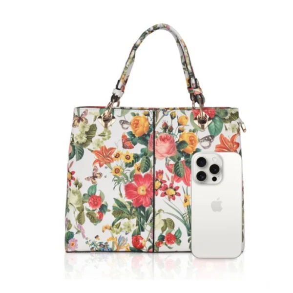Women's Faux Leather Printed Handheld Bag (White Orang) - Image 3
