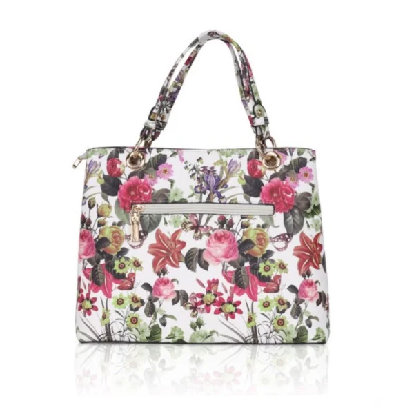 Women's Faux Leather Printed Handheld Bag (White Pink) - Image 4