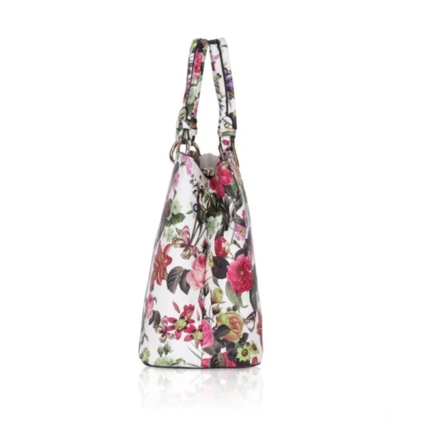 Women's Faux Leather Printed Handheld Bag (White Pink) - Image 5