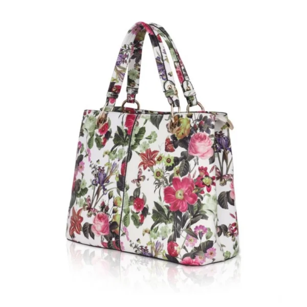 Women's Faux Leather Printed Handheld Bag (White Pink) - Image 6