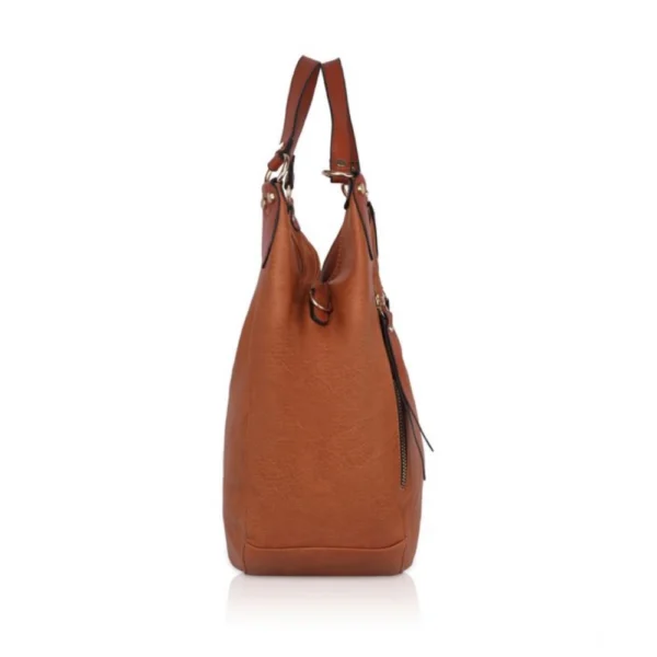 Women's Faux Leather Solid Tote Bag (Brown) - Image 5