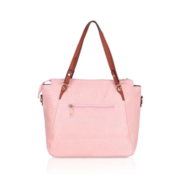 Women's Faux Leather Textured Tote Bag (Pink) - Image 4
