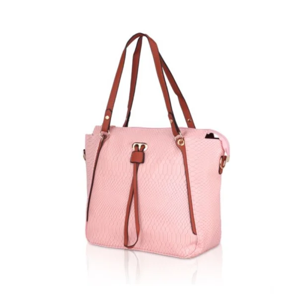 Women's Faux Leather Textured Tote Bag (Pink) - Image 6