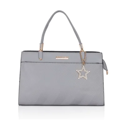 Women's Faux Leather Textured Adjustable Long Belt Handbag (Grey)