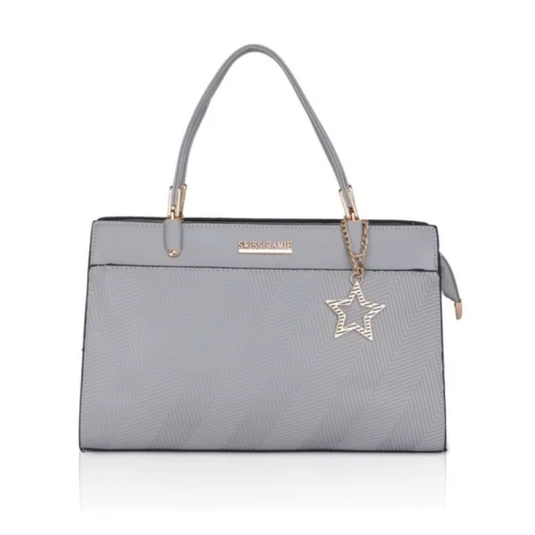 Women's Faux Leather Textured Adjustable Long Belt Handbag (Grey)