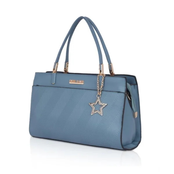 Women's Faux Leather Textured Adjustable Long Belt Handbag (Blue) - Image 6