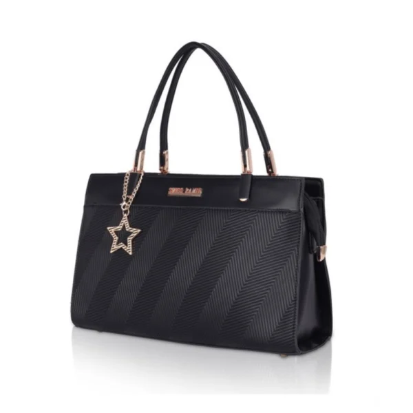 Women's Faux Leather Textured Adjustable Long Belt Handbag (Black) - Image 4