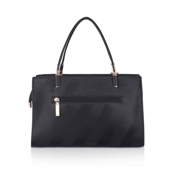 Women's Faux Leather Textured Adjustable Long Belt Handbag (Black) - Image 5