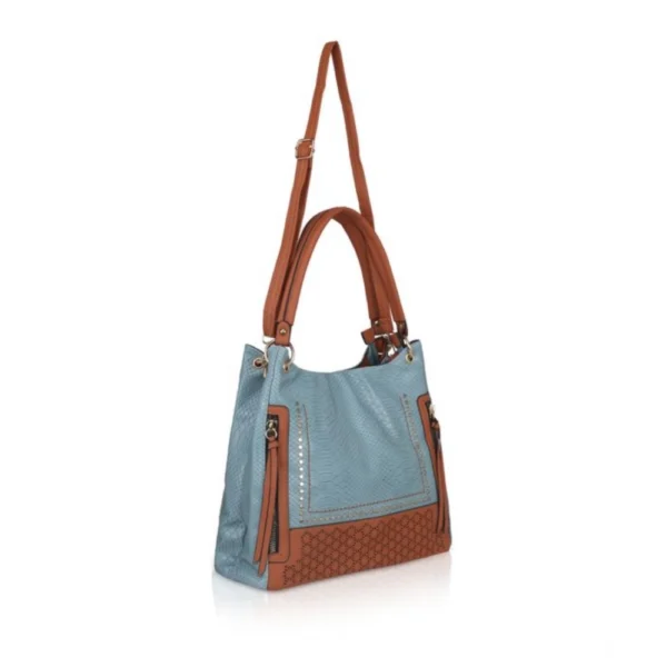 Women's Faux Leather Textured Tote Bag (Grey) - Image 2