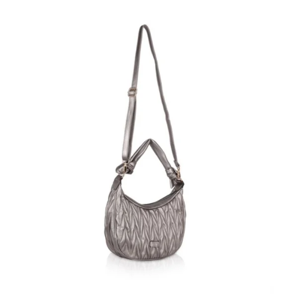 Women's Faux Leather Textured Handbag (Silver Grey) - Image 3