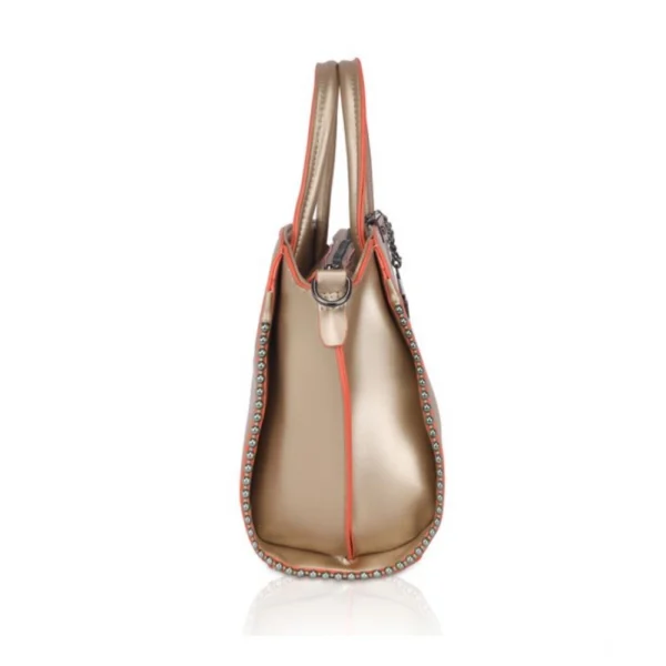 Women's Faux Leather Metal Beads Handbag (Gold) - Image 5