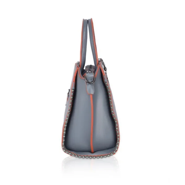 Women's Faux Leather Metal Beads Handbag (Grey) - Image 5