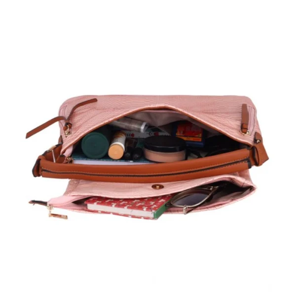 Women's Faux Leather Textured Sling Bag (Pink) - Image 2