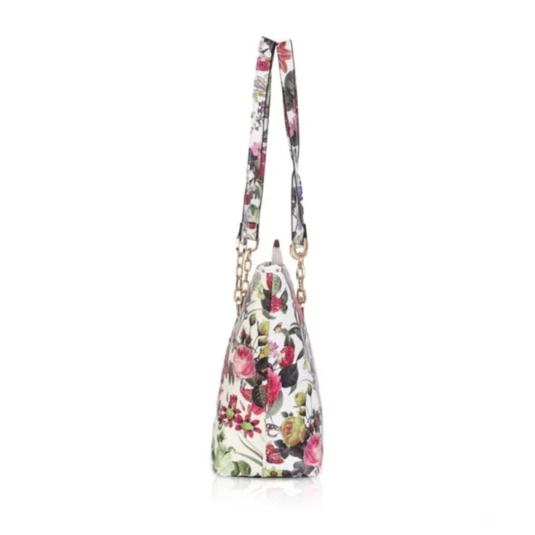 Women's Faux Leather Printed Tote Bag (White Pink) - Image 3