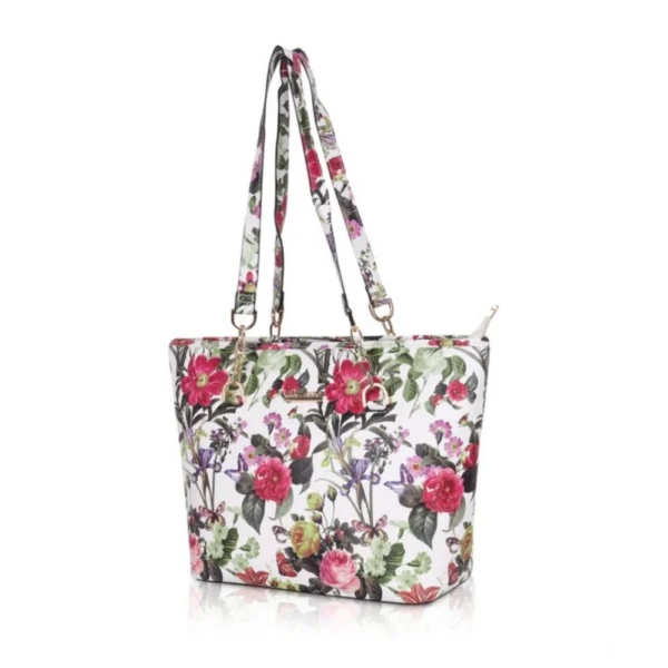 Women's Faux Leather Printed Tote Bag (White Pink) - Image 5