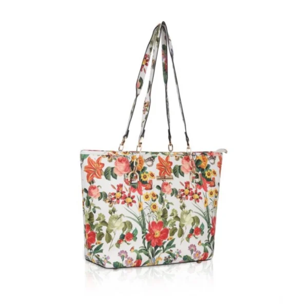 Women's Faux Leather Printed Tote Bag (White Orang) - Image 2