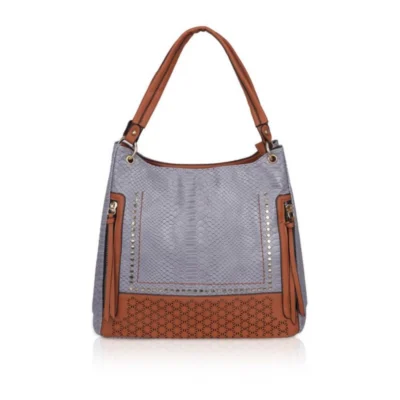 Women's Faux Leather Textured Tote Bag (Blue)