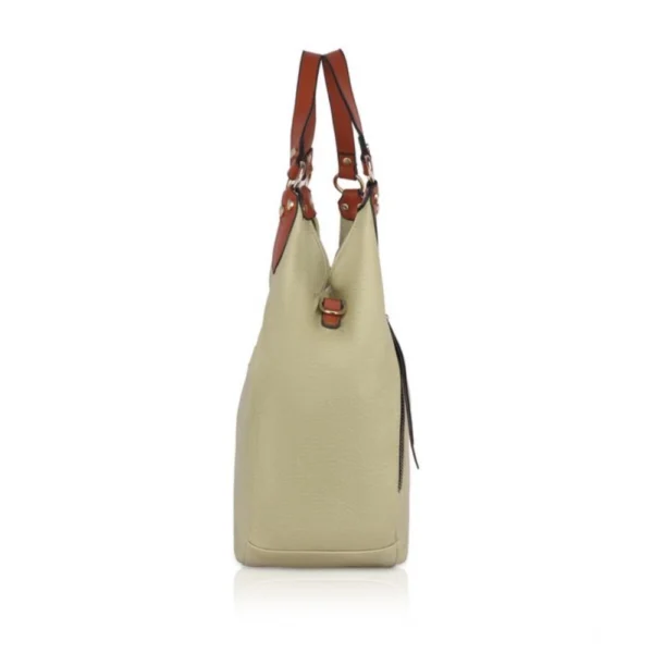 Women's Faux Leather Solid Tote Bag (Beige) - Image 5