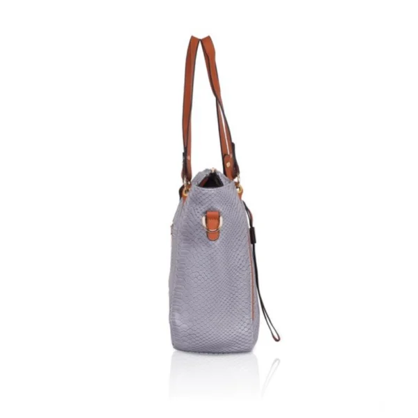 Women's Faux Leather Textured Tote Bag (Grey) - Image 5