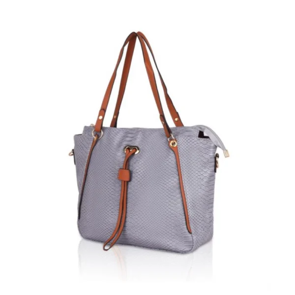 Women's Faux Leather Textured Tote Bag (Grey) - Image 6