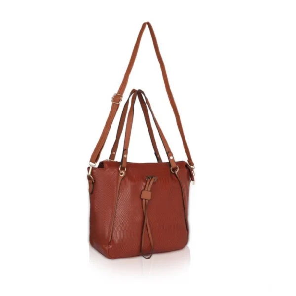 Women's Faux Leather Textured Tote Bag (Brown) - Image 3