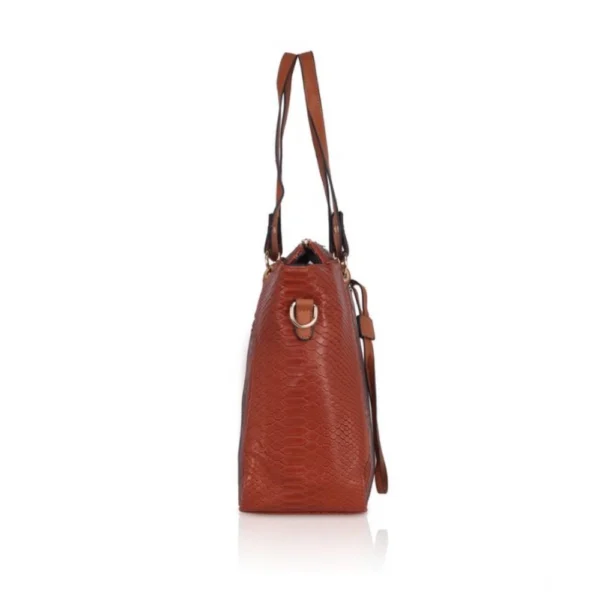 Women's Faux Leather Textured Tote Bag (Brown) - Image 5