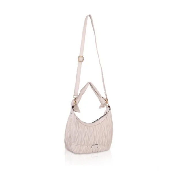 Women's Faux Leather Textured Handbag (Beige White) - Image 3