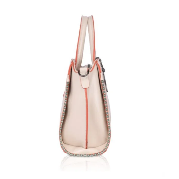 Women's Faux Leather Metal Beads Handbag (Pink) - Image 5